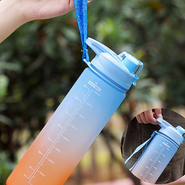 Vesipullo aikamerkinnällä 1l Extra Kuntosali Urheilupullo pillillä blue