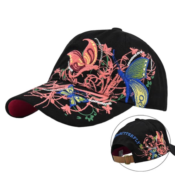 Damehatt Vårreise Baseballcaps Sommerfuglbroderi