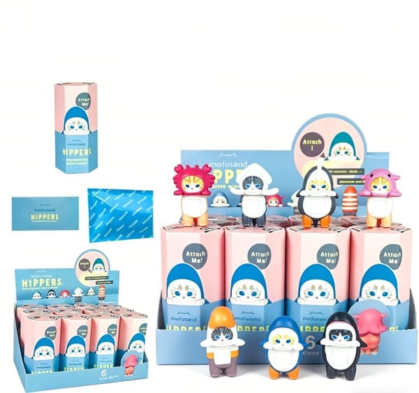 Mofusand Kat Hippers Mini Figur Blind Box Serie Søde Samlerfigurer til Katte Skrivebordsudstilling Hylde Bilinteriør