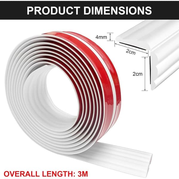White self-adhesive decorative strips 3m x 4cm, flexible TPE decorative strip, self-adhesive, ceiling strips, self-adhesive corner strip