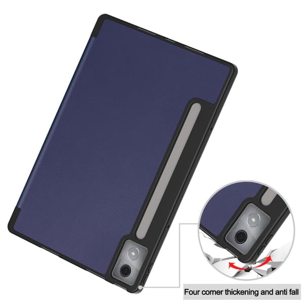 For Lenovo Idea Tab Pro Case Tri-Fold Stand Cover with Pen Holder - Dark Blue Blå blue