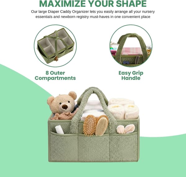 Diaper Storage with Handle - Baby Basket Diaper Organizer for Nursery & Travel