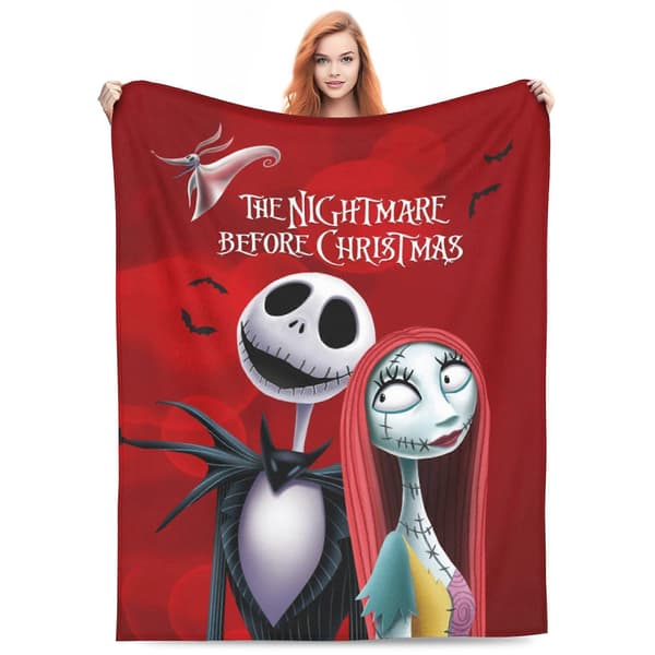 Superbløde tæpper med Nightmare Before Christmas-tema, lette flanelltæpper til alle årstider, gyserfilmstæpper - DS4185