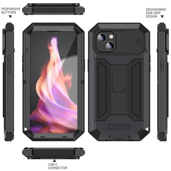 Sliding Camera IP54 Life Waterproof Holder Mobile Case Black Black For iPhone 15