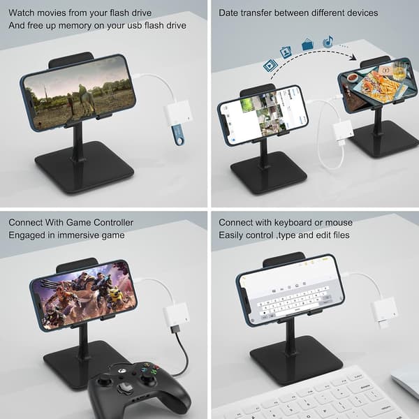USB 3-kameraadapter, 2-i-1 Lightning til USB OTG-adapter, kompatibel med kortlæser