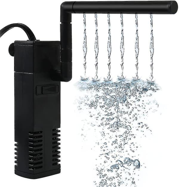 Akvarieinterfilter, justerbart flöde akvariefilter med vattenpump för 20-250L akvarium, tyst, 20w