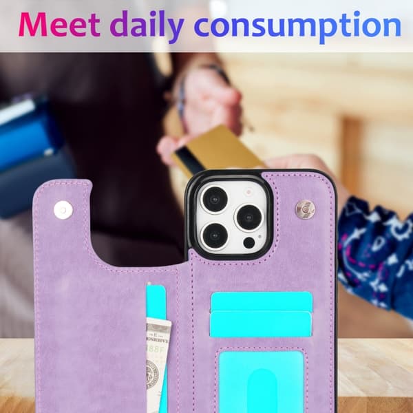 iPhone 16 Pro Max Cover - Dobbelt Spænde Mandala Læder Etui Purpur