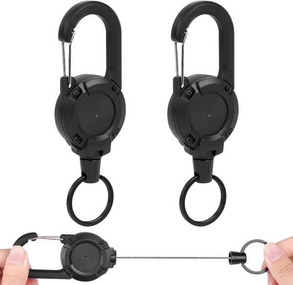 High-Performance Retractable Keychain, 2 Pcs Retractable ID Card Holder, Retractable ID Card Reel, Heavy Duty Reel Clips, Retractable ID Card Reels black