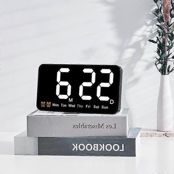 Wall Clock Large Screen Living Room Voice Control Digital Clock Snooze Temperature Date Display USB 12/24H Table LED Clock black,blue