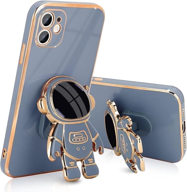 Kompatibel med iPhone 12 Cover Sød 3D Astronaut Stativ Design Kamera P Far peak blue