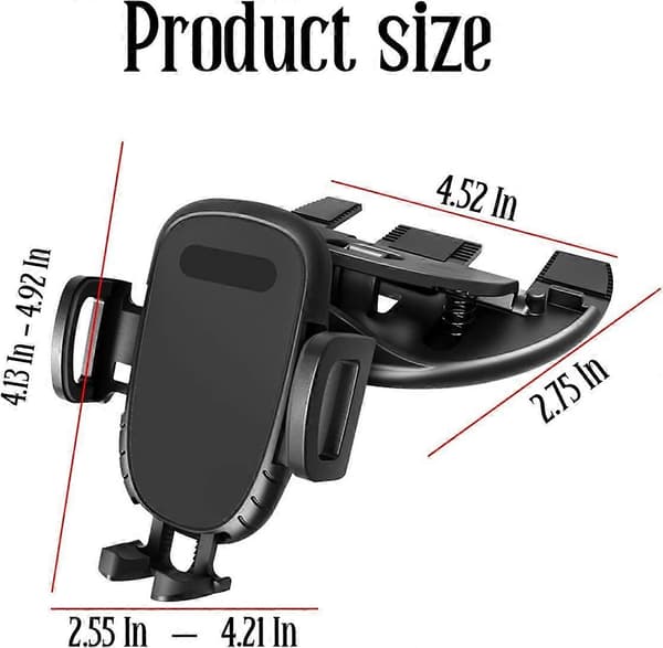Car CD Slot Phone Holder, CD Player Phone Mount, Silicone Pad Protection, Compatible with All iPhone, Android, Smartphones
