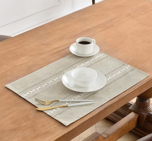 Maskintvättbara bordstabletter, set om 4, 30 x 45 cm, återanvändbara rektangulära i bomull och linne, värmebeständiga (mandelgul)