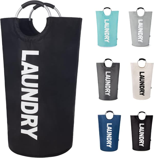 Laundry Bag with Padded Handles, Waterproof Laundry Hamper Foldable, Laundry Basket for Bathroom, Laundry Room, College black
