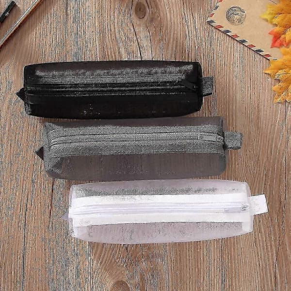 Mesh Pencil Case Makeup Bag Tool Bag Storage Pouch School Office white