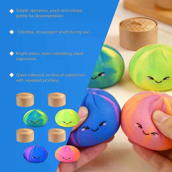 Rainbow Dumpling Squishies, 2026 Nye Dumplings Stressbolde Fidget Sensoriske Bolde, Dumpling Klemme Dejbold Stressaflastning til Voksne Blue-violet