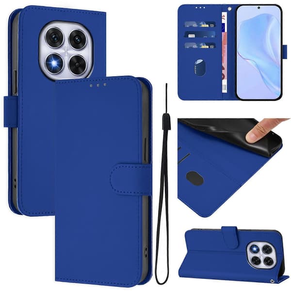 Ensfarget PU-deksel til Redmi Note 14 Pro 5G / 14 Pro+ 5G Dark Blue