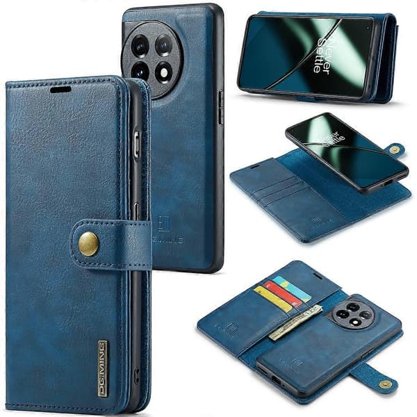 DG.MING Crazy Horse Textur Avtagbart Magnetiskt Läderfodral B Blue For OnePlus 11