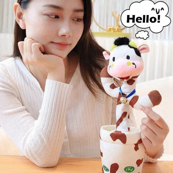 Dancing Rabbit Cow Interactive Learning Musical Talking Repeat Talking Stuffed Animal Gift Same Intelligent Cactus(D) color Blue Rabbit