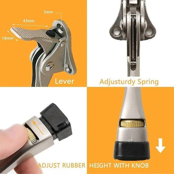 Dørstopper 2-pak Kickdown Dørstopper Justerbar Højde og Gummispids 10 cm Dørholder