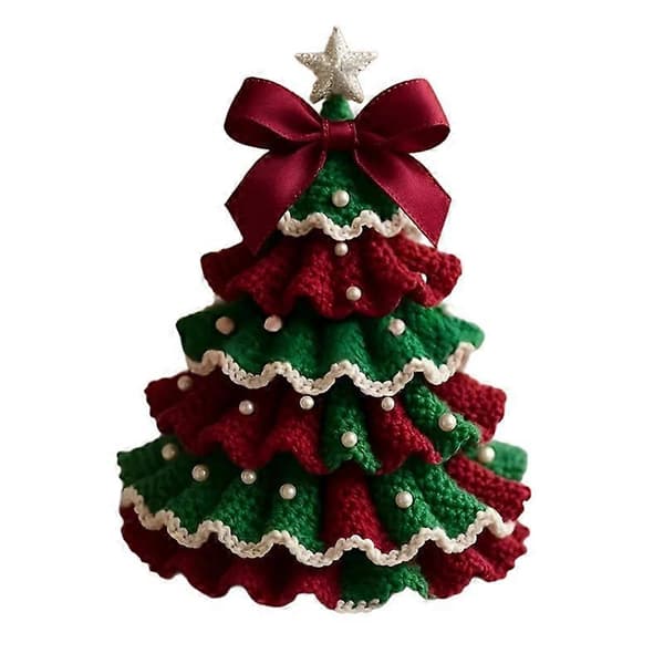 DIY Crocheted Christmas Tree Kit - Handmade Christmas Decoration, Beginner Kit, Tree Bow Bead Embellishment