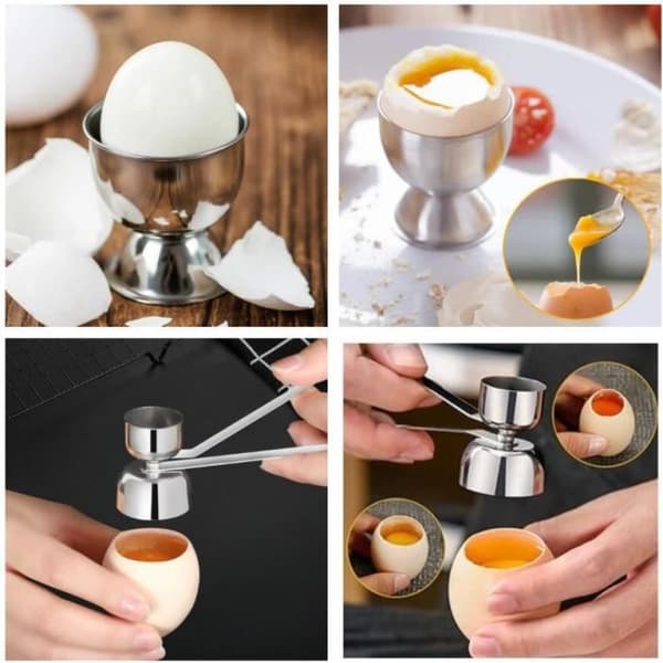 Eggkopp - Rustfritt Stål Dobbeltsidig Eggåpner 3 Deler For Barn Sølv