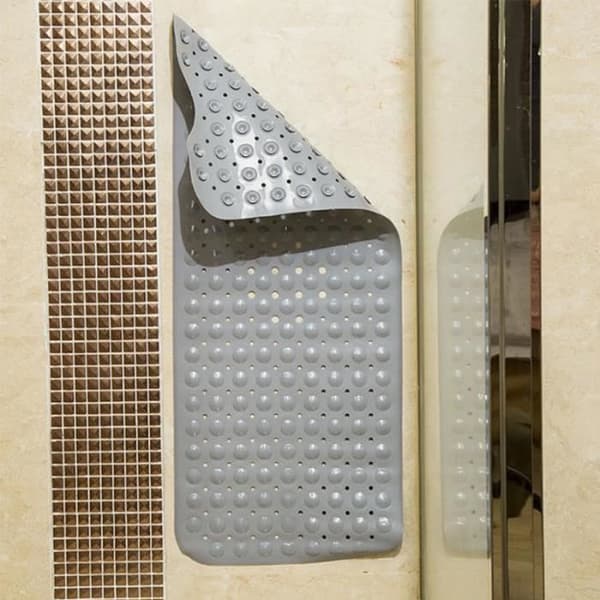 Non-slip PVC Bathroom Mat 100x40cm - ANNEFLY Solid Grey Machine Washable