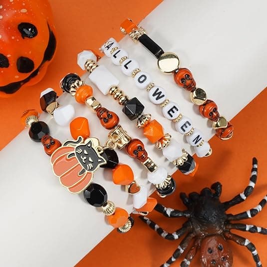 Halloween-armbånd Stablebart elastisk armbånd med svarte steinperler E