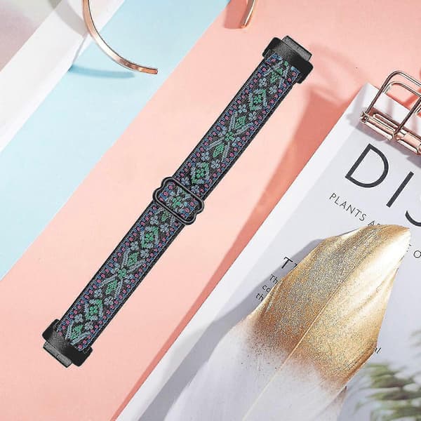 DB Armbånd til Fitbit Inspire 3 Nylon Elastisk Flettet Solo Loop Sportsurrem med Sort Stik - 4# 19