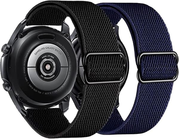 2-pack Nylonband Kompatibla med Samsung Galaxy Watch Active 2 Universal 20mm Stretchig Sport Loop Andningsbart Armband svart+blå