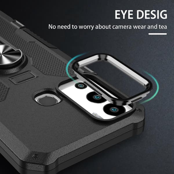 For Infinix Hot 12i Ring Holder Armor Hybrid Phone Case Black