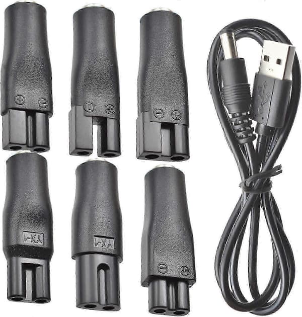 7-delars 5V USB-strömkabelset för hårklippare, trimmers, rakapparater och skrivbordslampor - Universell ersättningsladdare