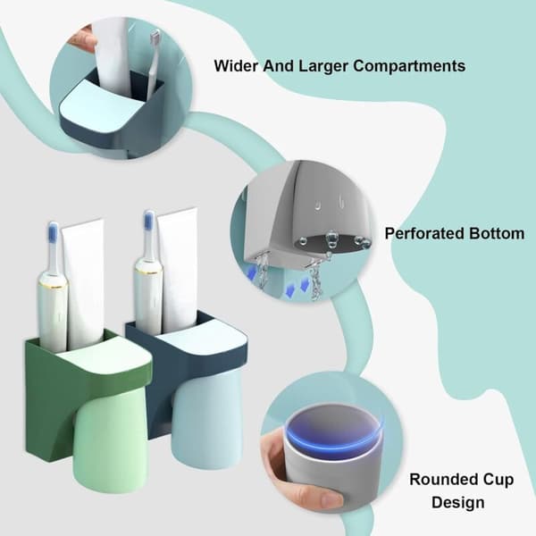 4-piece Toothbrush Holder, Bathroom Storage Rack, Suction Cup Mug Holder, Toothpaste and Toothbrush Organizer, Set of 4 Wall Mounts