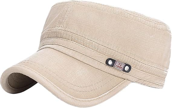 Unisex Cadet Army Cap Adjustable Flat Top Cap Washed Cotton Military Hat Baseball Cap Beige
