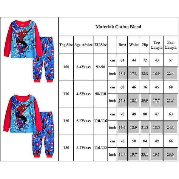 3-7 År Barn Spiderman Pyjamas Sett Nattøy Superhelt 5-6 Years