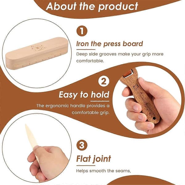3 Pcs Beechwood Tailor's Clappers, Seam Roller Beech Board Set, Wooden Sewing Quilting Tool, Seam Tool
