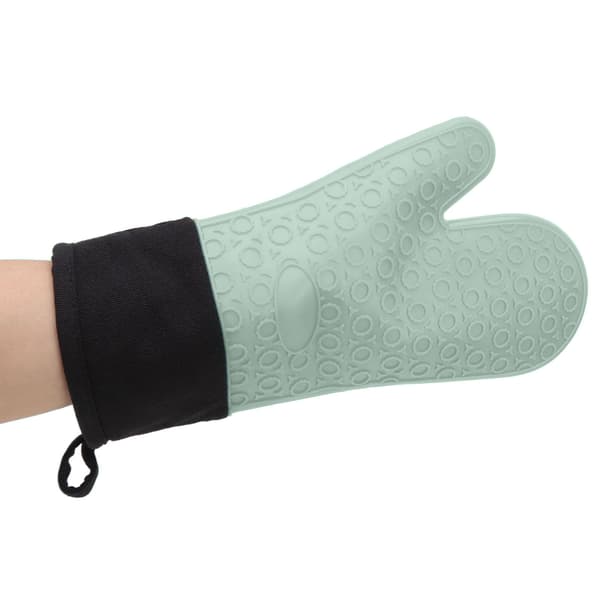 Silicone Oven Mitts Non-Slip Kitchen Baking Gloves High Temperature Resistant 2 Fingers Long Green
