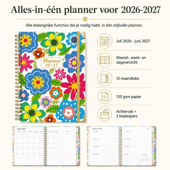 Academic Planner 2026-2027 A5 - Monthly and Weekly Layout - Elastic Closure, Bookmark Rulers and Hardcover