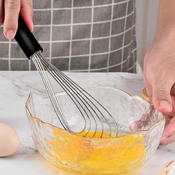 Sett med 2 kjøkkenvisper i rustfritt stål og non-stick silikon, 27 cm visp i rustfritt stål, eggvisp for baking og miksing