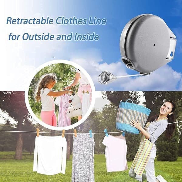 Retractable Clothesline, 12M Clothes Drying Rack, Non-slip Retractable Portable for Camping, Removable