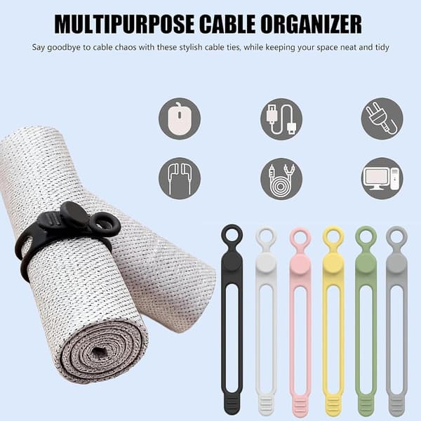 18 Reusable Silicone Cable Ties Silicone Data Cable Organizers and Cable Management Straps; Suitable for Various Cables, Chargers, Headphones