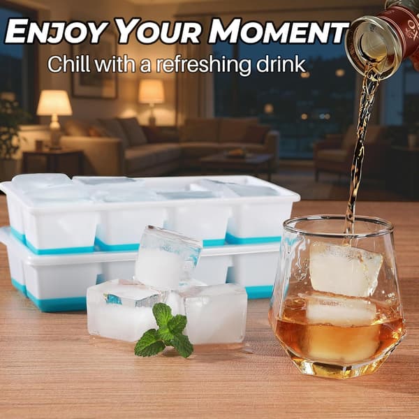Large Ice Cube Tray with Lid, JRISBO 2-Pack Ice Cube Mold Silicone Ice Cube Tray BPA-Free and Stackable, Safe Premium Large Ice Cube Mold Ice 2-bule