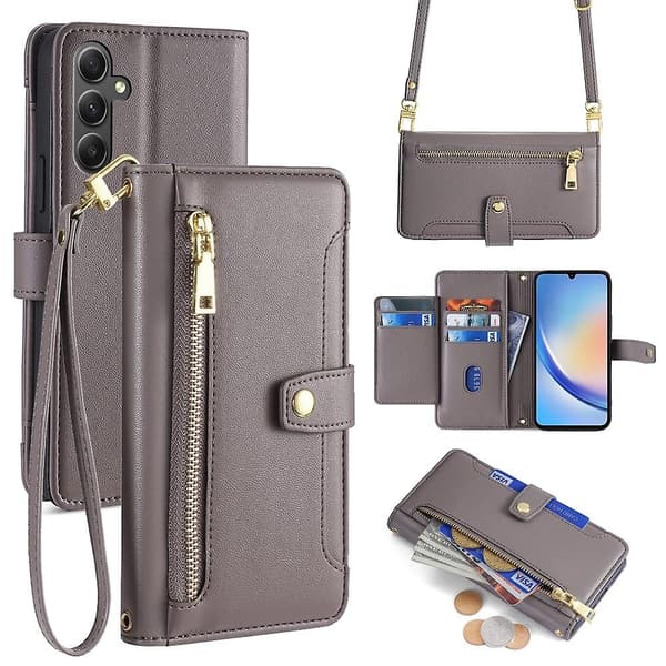 Pungcover med lynlås til Samsung Galaxy A34 5G Grey