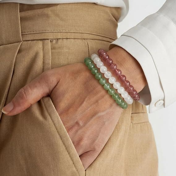 Natural Stone Bracelet Set (3 Pieces) - Elastic Healing Crystal Bracelets for Chakra Balancing