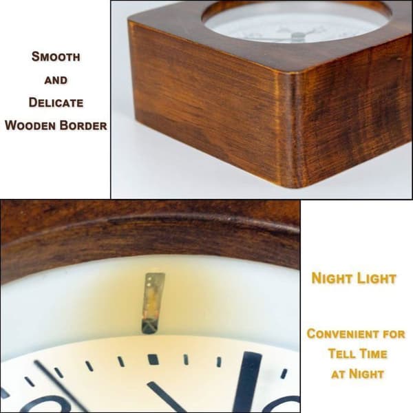 Triangular Wooden Alarm Clock, Arabic Numerals, Anti-Tick, Silent Backlight, Battery Operated (Brown)