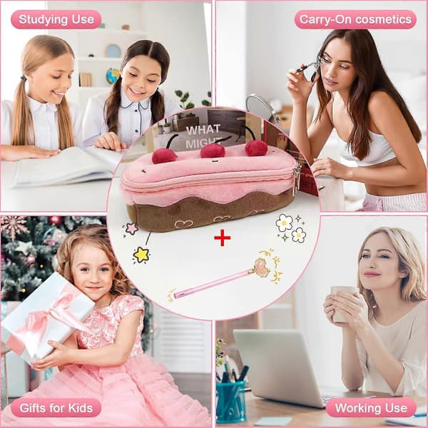 Cherry Pencil Case - Plush Y2K Aesthetic Zipper Bag & Heart Design