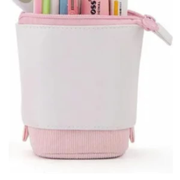 Pink Soft Comfortable Shrinkable Standing Pencil Case Pen Holder with 3 Pockets for School