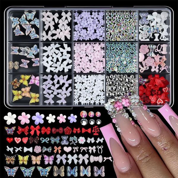 3D Neglekunstdekorasjonssett Harpiksrosetter Perleformer DIY-utsmykning 6