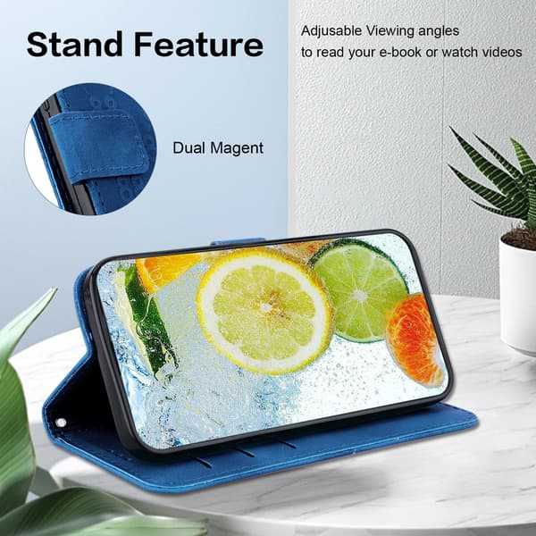 Dobbelt 8-format reliefbeslag kortholder pung etui egnet til iPhone 7/iPhone 8/SE (2020), lavet af PU-lædermateriale Blue