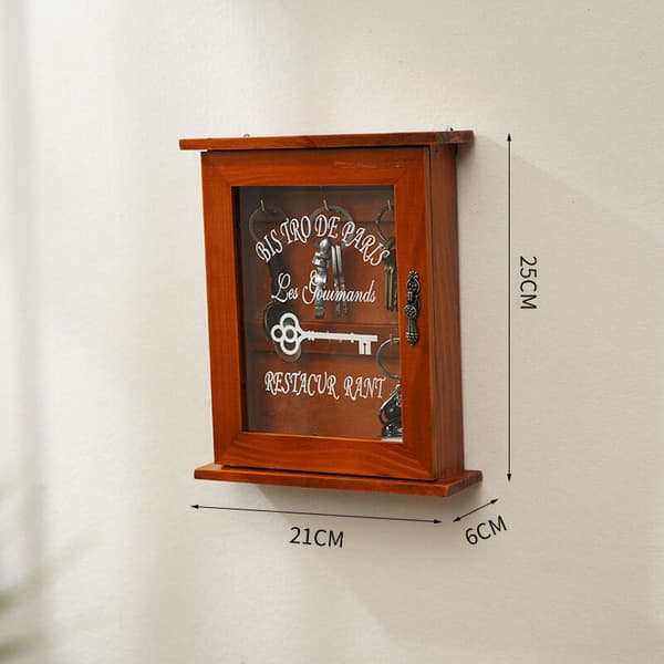 Spotact BoîTrä Key Cabinet, Retro Wall Mounted Key Cabinet with Magnetic Door, Solid Wood Storage