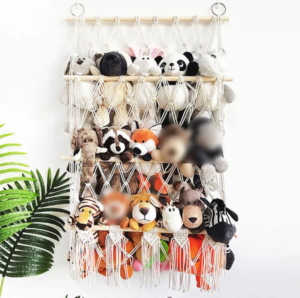 Hanging Basket Three Tiers Tassel Hammock Stuffed Animal Organizer B